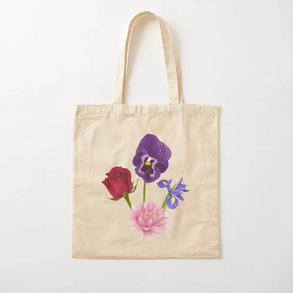 

Roses/Lotus/Violet/Iris Tote Bag Canvas bag foldable reusable bag Cloth the tote