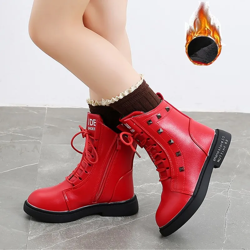 Little Girl Rivet Kids Shoes 2020 Girlish Winter Snow Leather Boot Child Sneakers For Teenage 3 4 5 6 7 8 11 12 13 Years