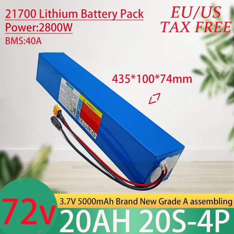 72V 20Ah 21700 20S4P Lithium Ion Battery Pack 2800W Power Tool Batteries Outdoor Backup Batteries With 40A BMS+84V 5A charger