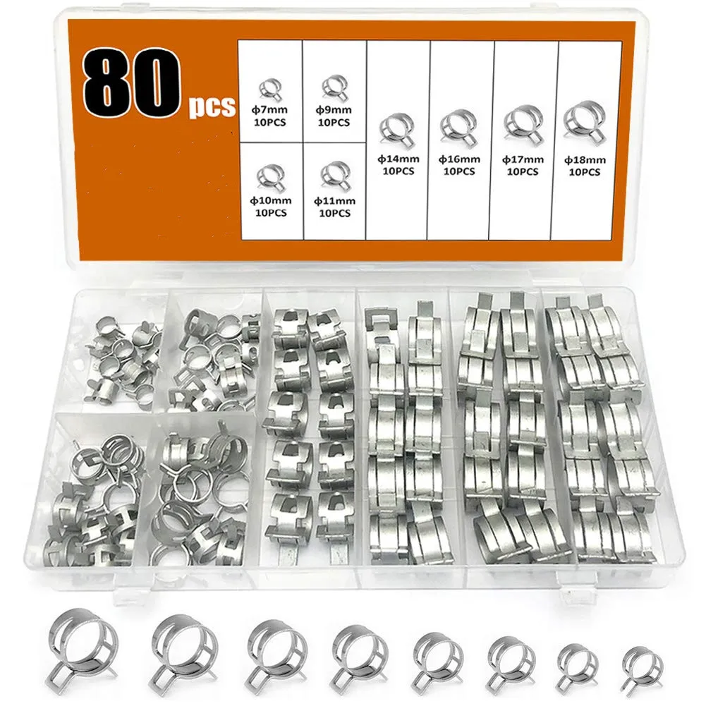 80pcs/set 7-18mm Spring Clip Hose Clamp Fastener Fuel Line Hose Water Pipe Air Tube Car Plumbing Tools