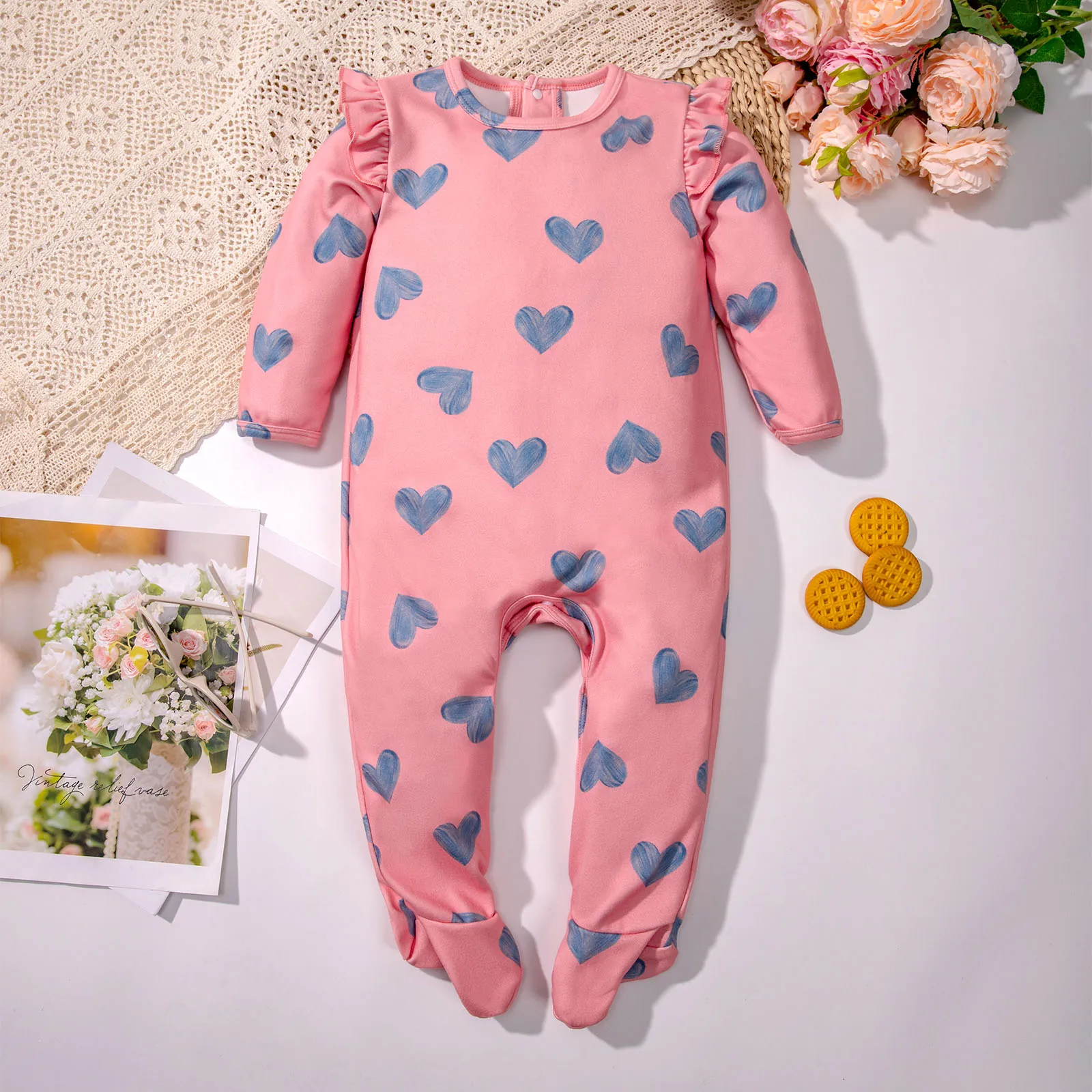 Baby Girls Casual Cute Footies Romper Long Sleeve Printed Fashion Footed Jumpsuit Daily Wear Baptism Party Photography Costume