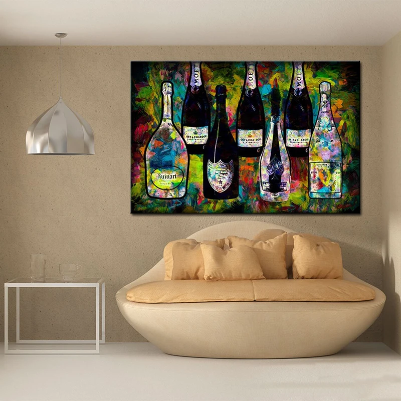 

Champagne Bottle Graffiti Wall Art Canvas Painting Pop Culture Posters and Prints Wall Pictures for Living Room Home Decor Gifts