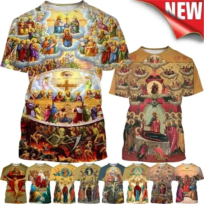 Personality Virgin Mary God Bless You Casual Short Sleeve Jesus Love Everyone Christian 3D Printing T-shirt Mens Tshirt Tee Tops