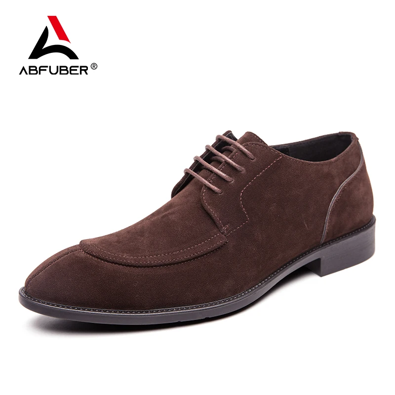 Luxury Derby Leather Men Shoes Pointed Toe Lace-up Suede Wear-resistant Sole Casual Daily Wedding Party Dress Shoes For Man