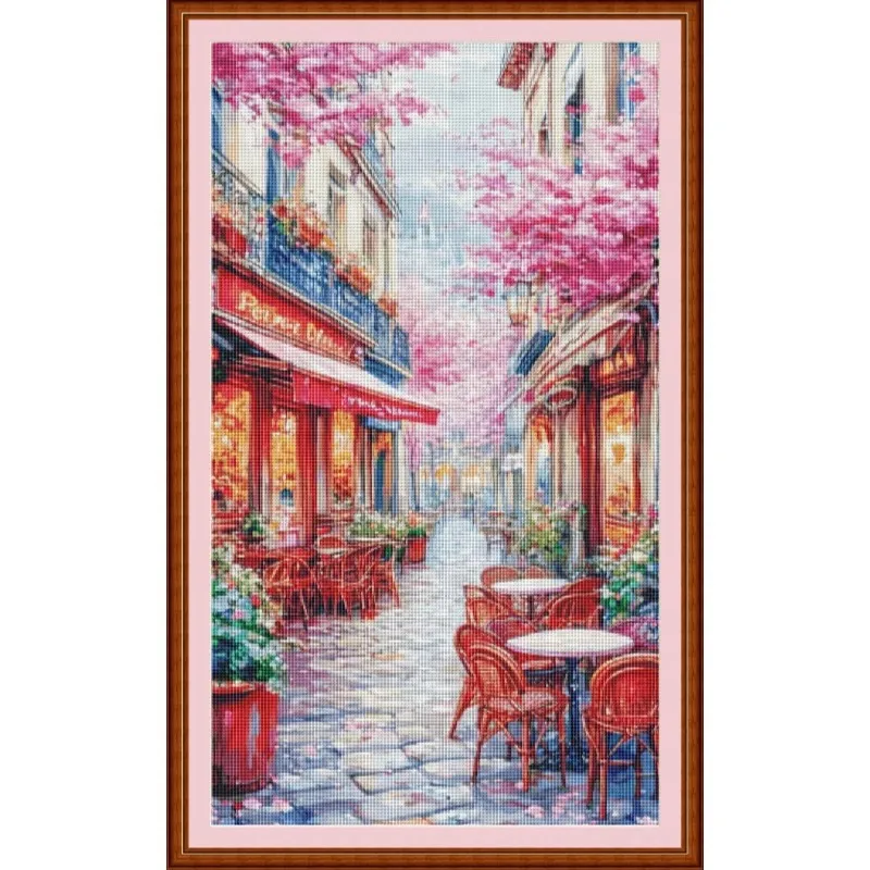 Flower Lane 14CT 16CT Printed On Canvas Cross Stitch DIY Set Chinese Pattern Kit Home Needlework Embroidery 102 Colors