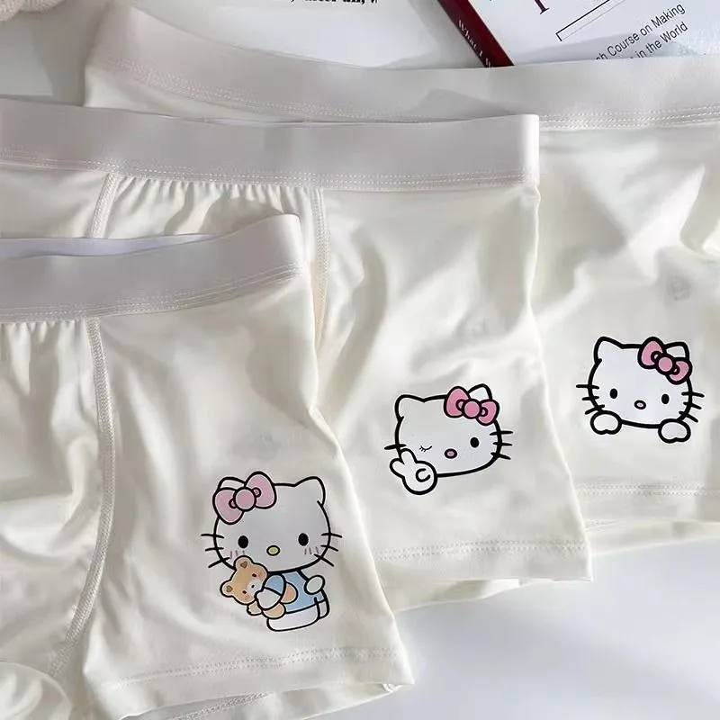 Calcinha rosa Hello Kitty casal, Virilha de algodão, desenhos animados fofos, roupa íntima doce das senhoras, boxers masculinos sedosos, respiráveis, confortáveis, novos