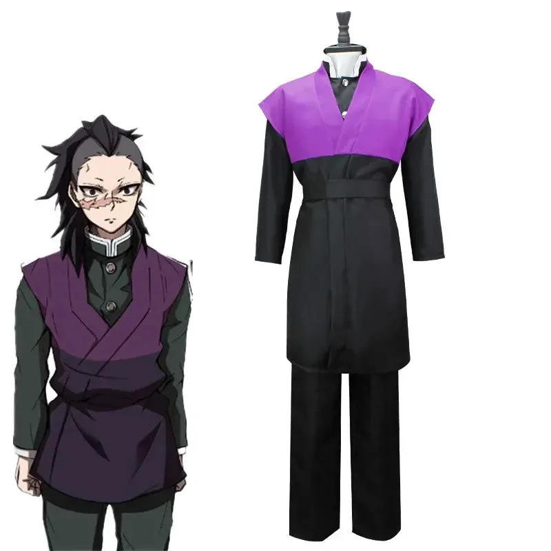 Sky06 Demon Slayer Cosplay disfraz Genya Shinazugawa uniforme peluca Anime Kimetsu No Yaiba Swordsmith Village arco pegatinas Sa66liU &