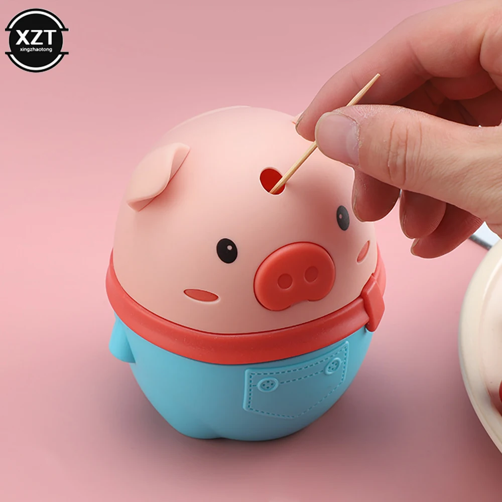 Portable Cartoon Pig Toothpick Holder Family Living Room Fashion Automatic Pop-up Toothpick Box Press Toothpick Storage Bucket