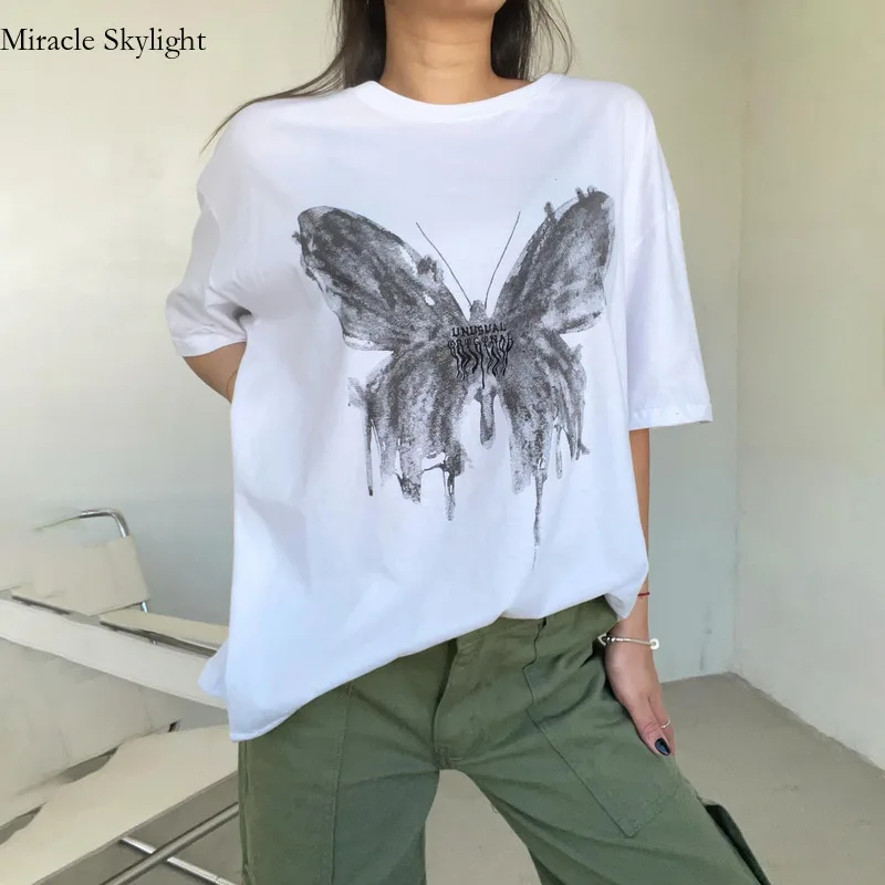 

Minimalist Butterfly Printed Shoulder T-Shirt For Women's Summer Casual TopLoose And Versatile Round NeckTrendyMen's and women