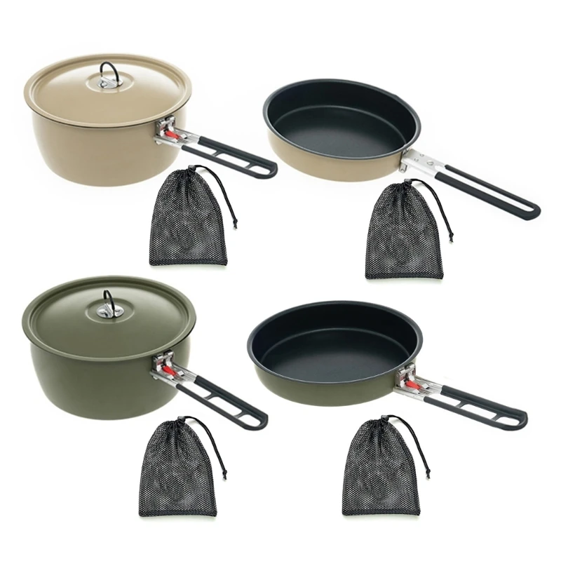 77HC Foldable Handle Cooking Pot Nonstick Camping Frying Pan Outdoor Energy Saving Quick Heating Pot for Hiking