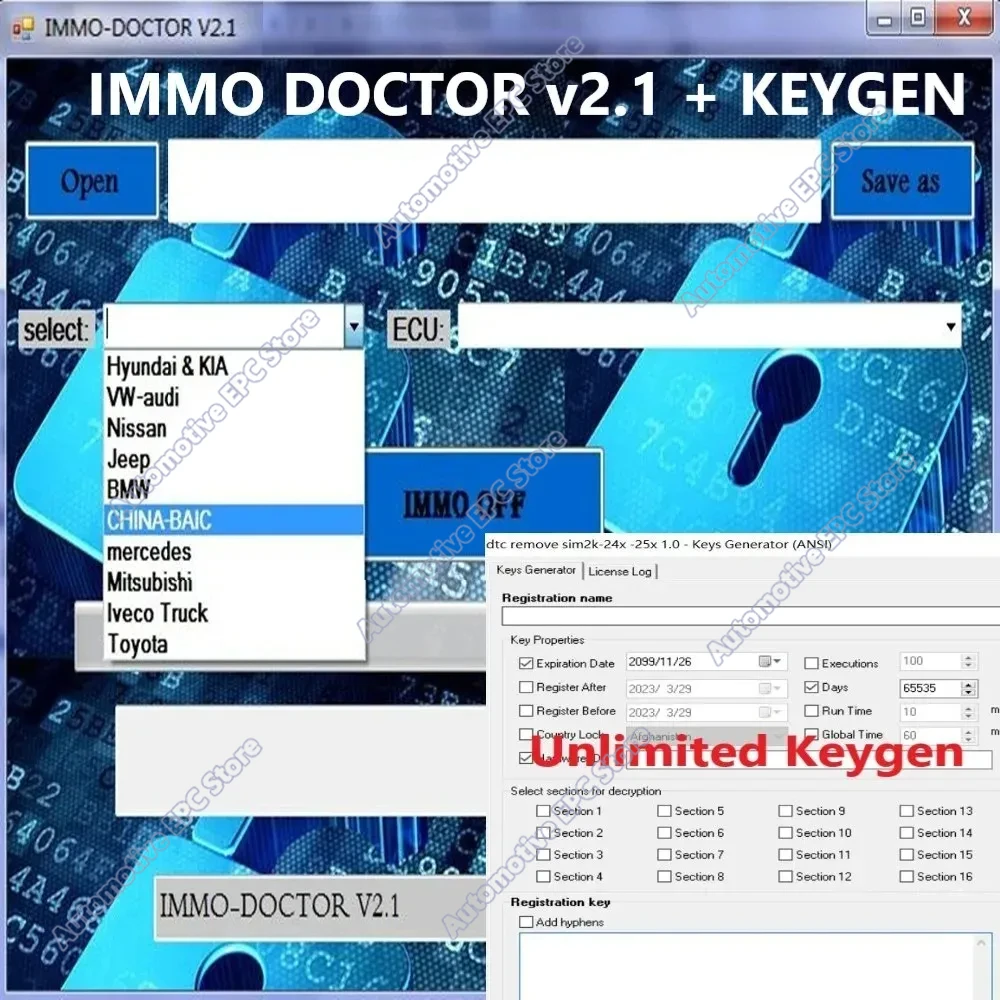 Picture 3: IMMO DOCTOR V2.1 With Unlimited KEYGEN MULTI BRAND Immo Off Software ECU Chip Tuning+ ImmoKiller V1.10 OBD2 Scanner Car Software