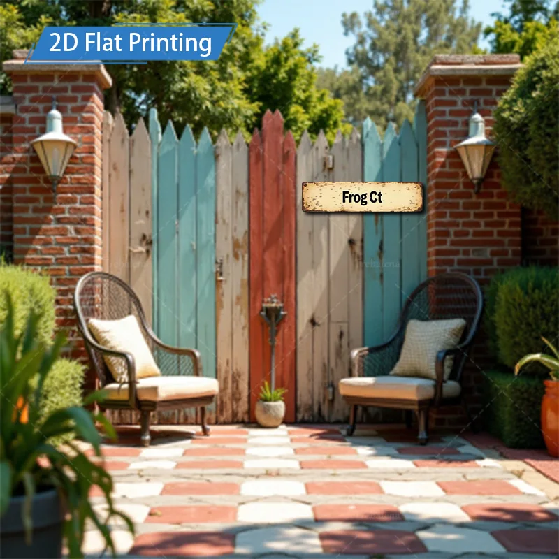 [2D FLAT] 1 قطعة علامة معدنية، 4 × 16 بوصة علامة معدنية على شكل ضفدع ريفي Ct لديكور باب الحديقة