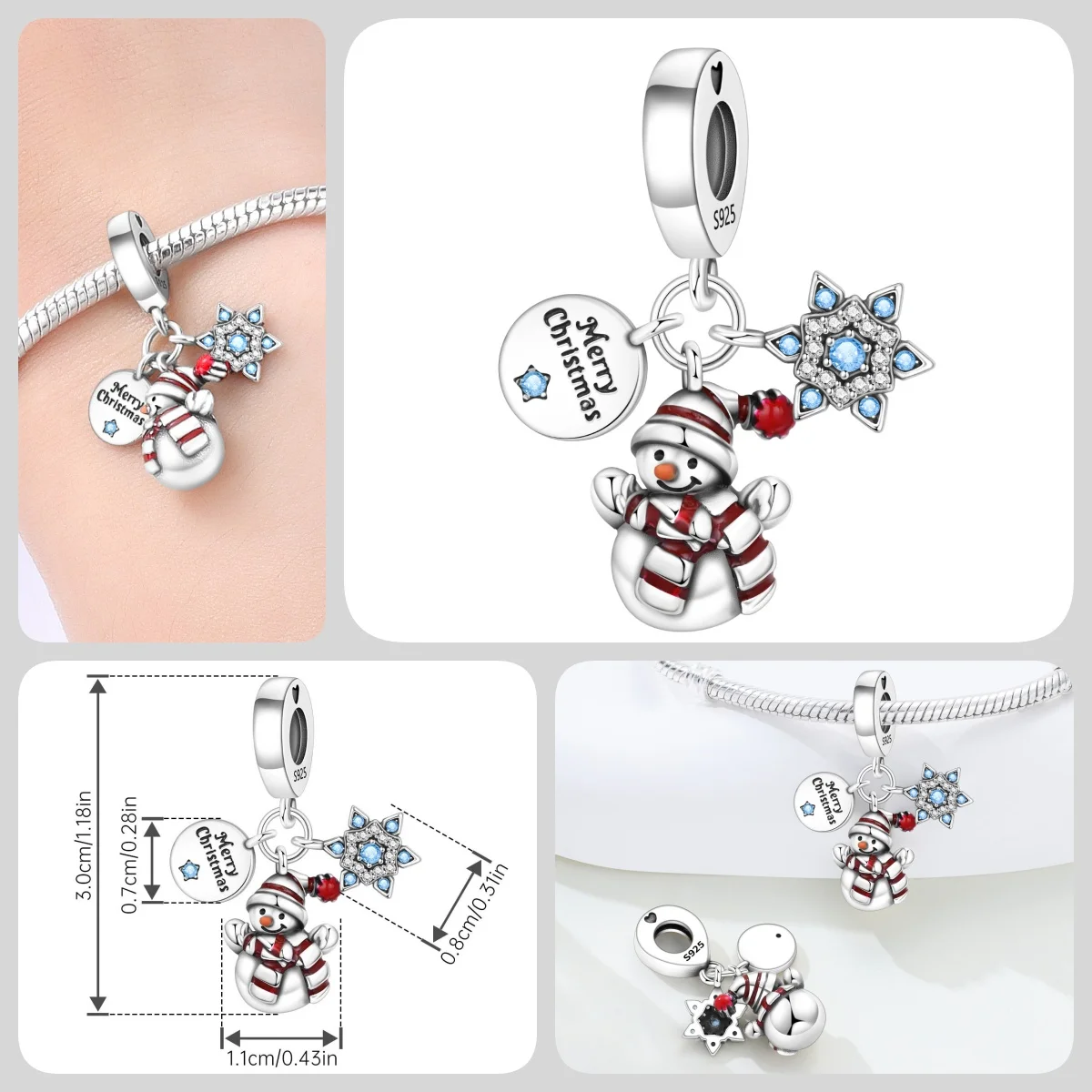 Original 925 Sterling Silber Zirkon Schneeflocken-Charm-Anhänger DIY Perle Passend für Armband Halskette Schmuck Feiertagsgeschenke für Frauen – Detail 17