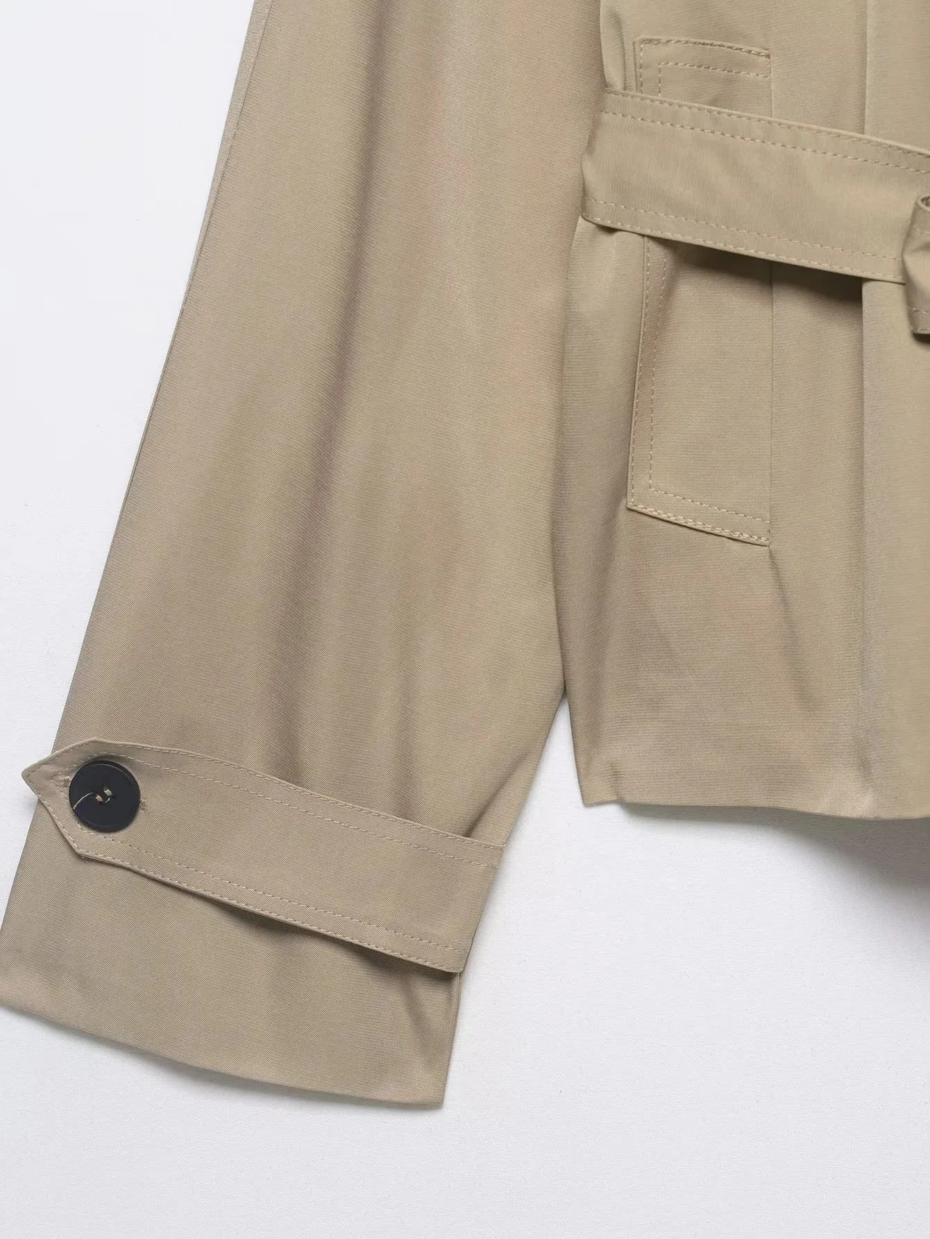 Damen Cropped Trenchcoats Herbst-Outfit für Frauen Doppelreihige Stehkragen-Mäntel Damen Casual Vintage Jacken – Detail 11