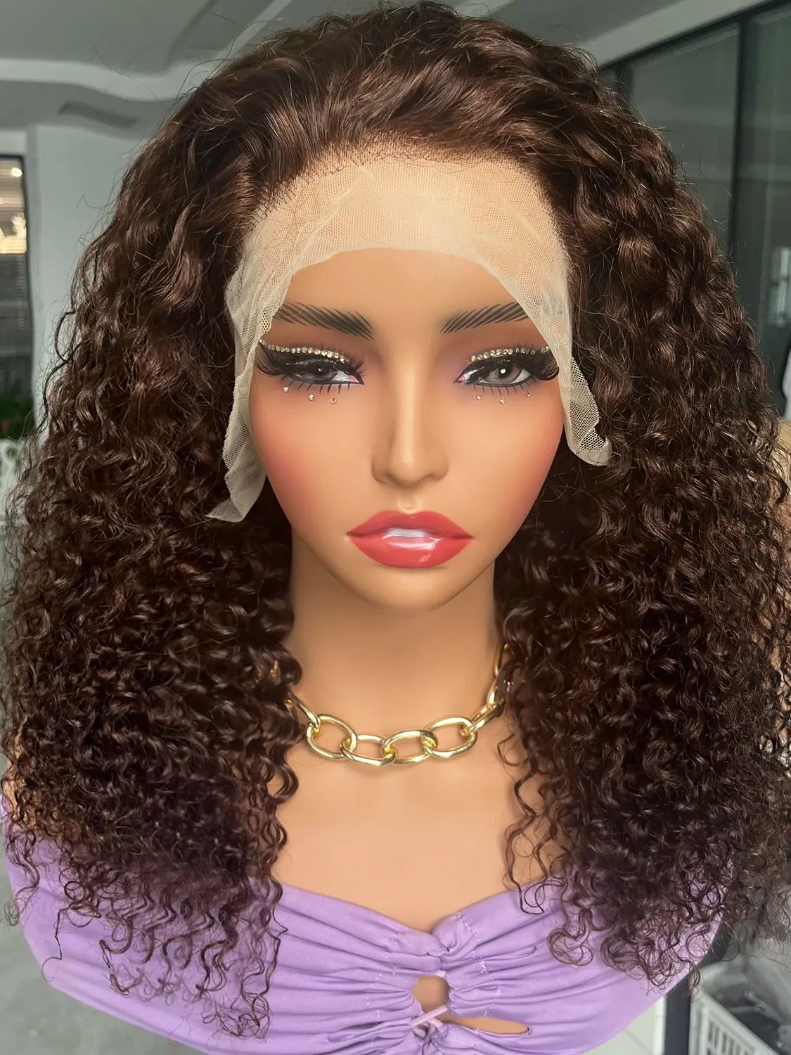 Brown Human Hair Wigs Lace Front Wig Jerry Curly 4x4 Transparent Lace Wig for Women 13x4 Lace Frontal WigBobbi image 4