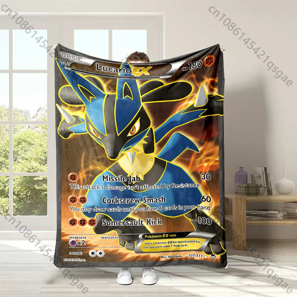 Pokémon Cards Lucario Blanket Warm Soft Fluffy Throw King Size Luxury Throw Kid Adult Sofa Bed Blanket Cover Travel Throw Gifts