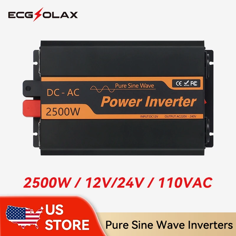 ECGSOLAX محولات موجة جيبية نقية 2500 واط 12 فولت/24 فولت تيار مستمر إلى 220 فولت التيار المتناوب 50 هرتز المحمولة محول جهد كهربي سيارة العاكس للطاقة الشمسية خارج الشبكة #1