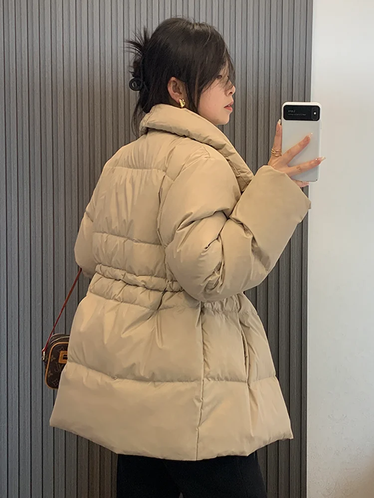 2023 New Winter Large lapel Collar Elegant Parka White Duck Down Coats Drawstring Loose Office Lady Fashion Jacket