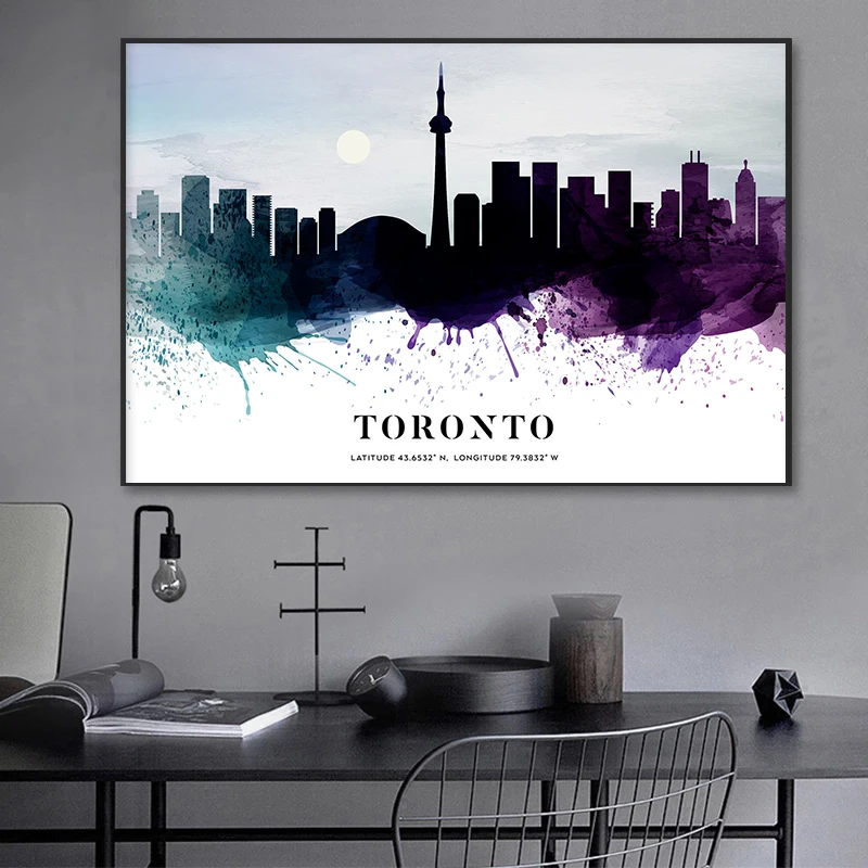 Famous Cities Watercolor Cityscape Poster City Skyline Prints Canvas Painting Wall Art Pictures Home Living Room Modern Decor