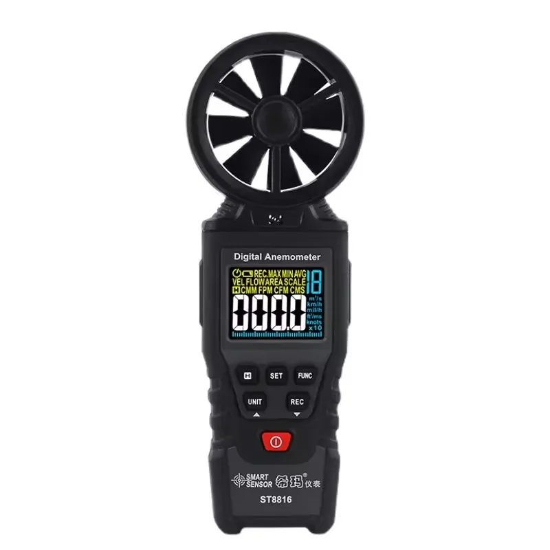 Anemômetro Digital Portátil com Luz de Fundo, Wind Gauge, Medidor de velocidade do vento para moinho, St8816