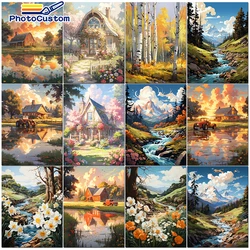 PhotoCustom Paint By Numbers Landscapes Acrylic Drawing Canvas Oil Painting By Numbers Mountains Scenery For Adults Decoration