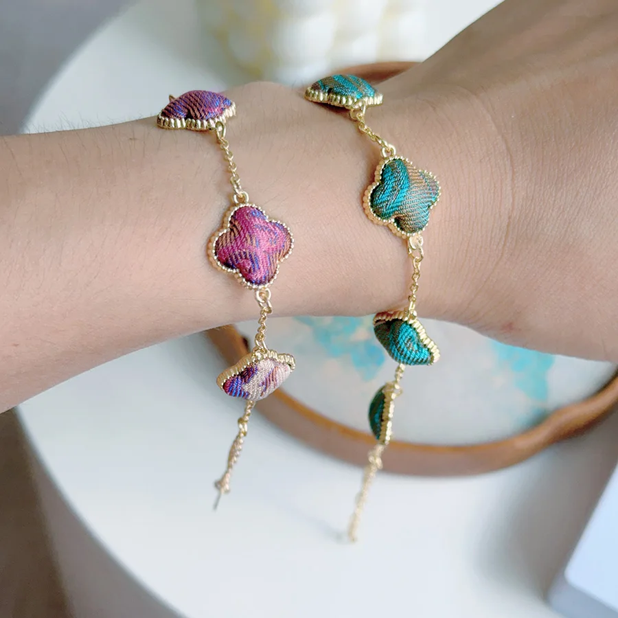 Xiangyun Sha – Bracelet porte-bonheur trèfle à quatre feuilles pour femmes, 100% soie, réglable, Bijoux de luxe pour filles, cadeaux