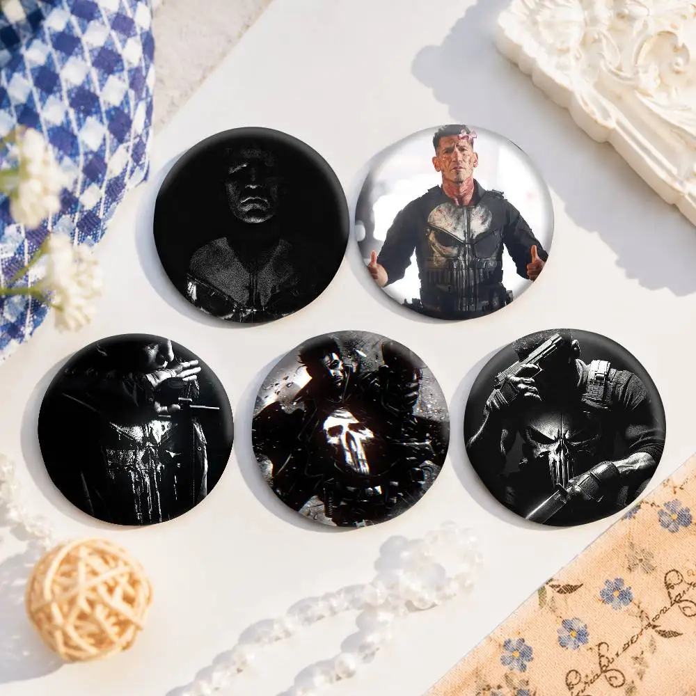 A-The P-Punisher-es Snap-in Pins Cartoon Character Round Creative Brooches For Backpack Accessories Jewelry Gifts