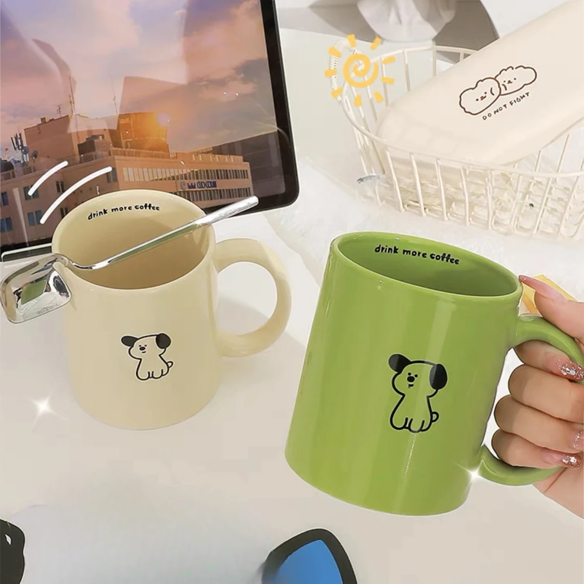 Nordic Heat-resistant Dog Ceramic Mug, Office Breakfast Milk Coffee Mugs, High-value Couple Water Cups, Kawaii Cup Birthday Gift