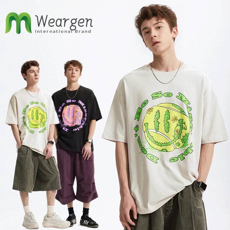 

Men pure cotton American retro tennis print T-shirt summer new trendy brand loose round neck short sleeve 8129S25