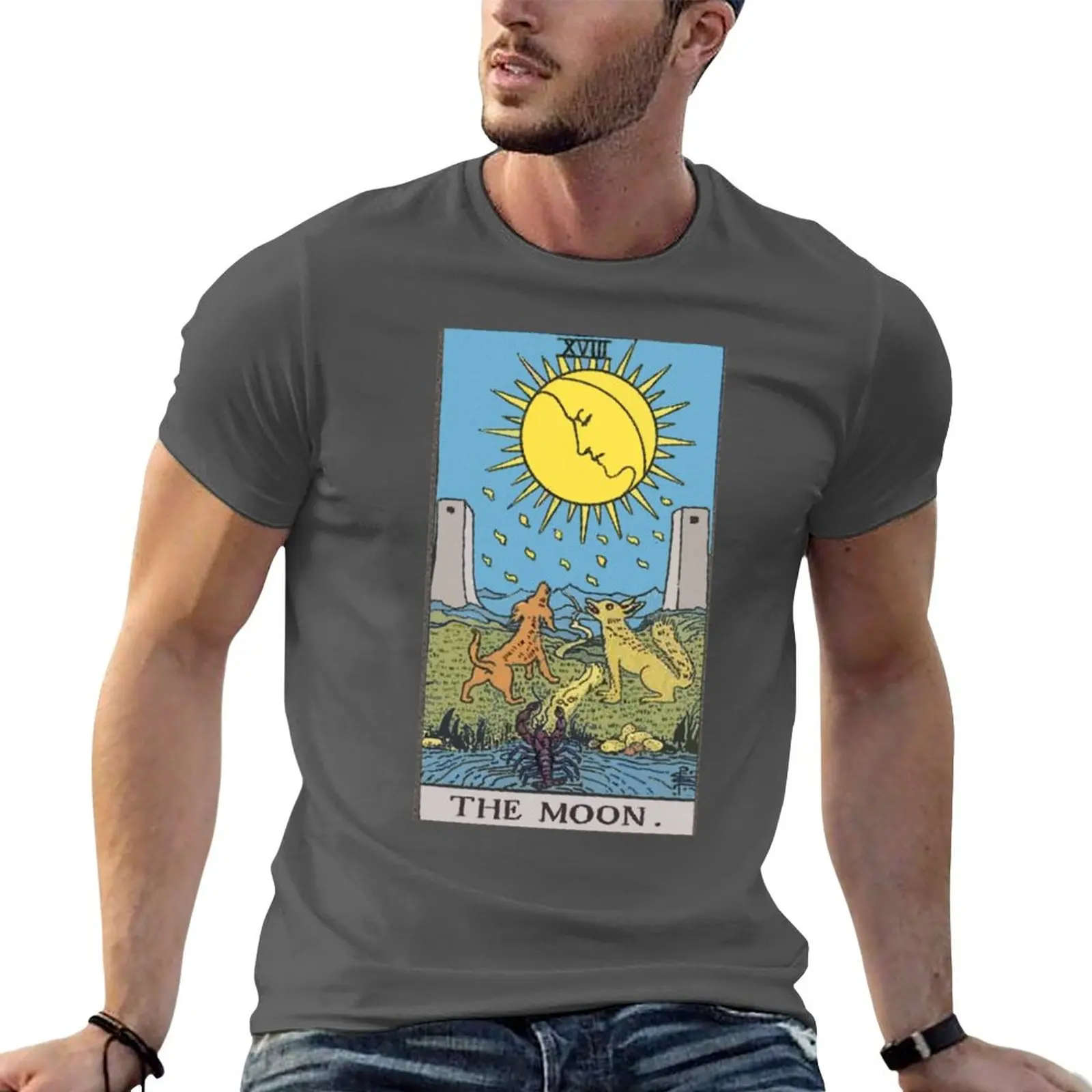 New The Moon Tarot Card Rider Waite Classic T-Shirt summer top oversized t shirt Men's cotton t-shirt