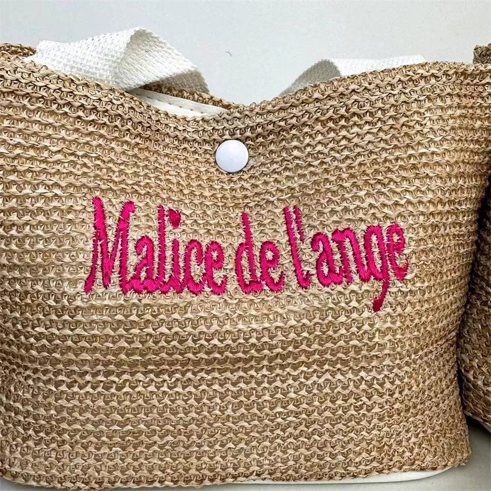 New Summer Beach Handbag Custom Embroidered Name Vacation Fashion Woven Bag Personalized Retro Straw Woven Tote Bag for Women