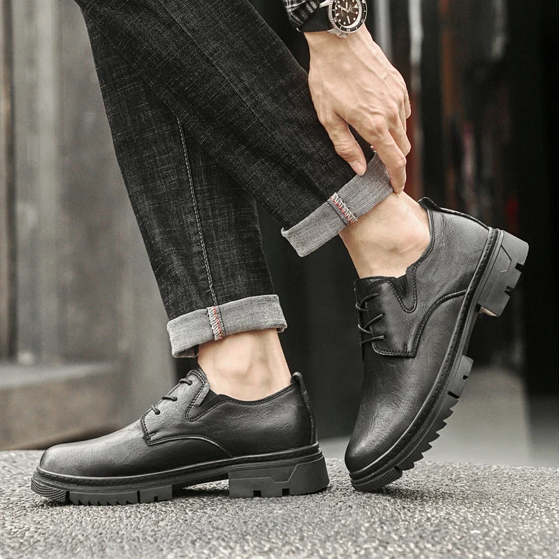 

Outdoor Men Thick Soled Shoes Big Size 47 46 Classic Mens Oxfords Leather Dress Shoes Business Sneakers Daily Lace Up Footwear