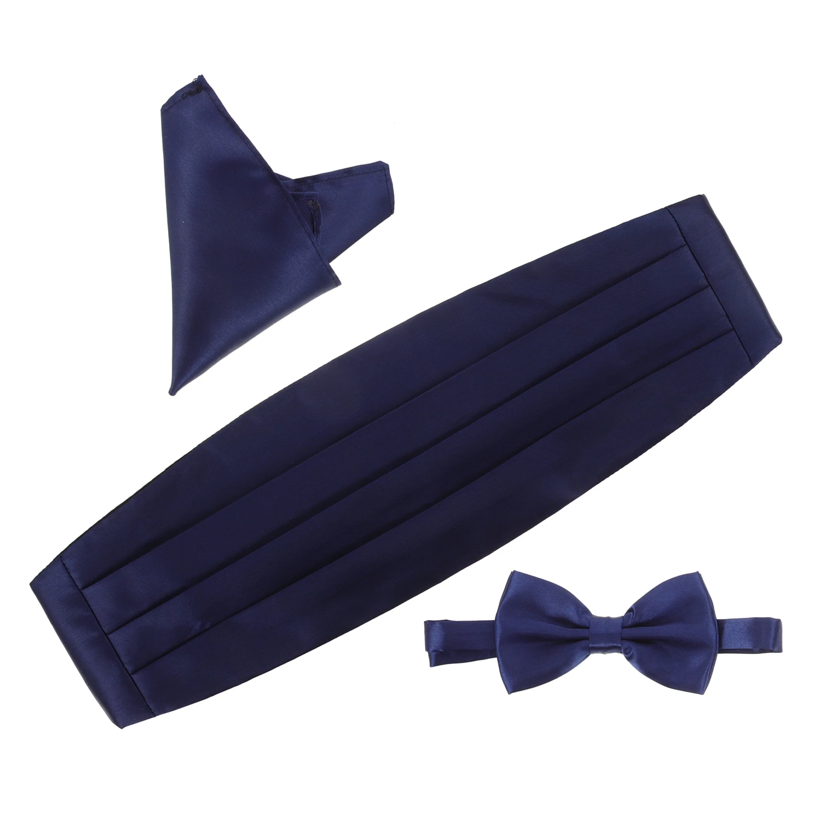 

3pcs Men's Satin Bow Tie Cummerbund Pocket Hankie Set Formal Tuxedo Polyester Adjustable Silver Clip
