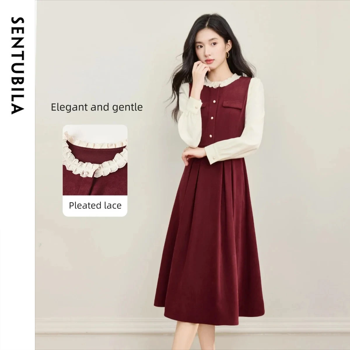 

SENTUBILA New Autumn Dress for Woman 2025 Women's Long Sleeve O-neck Dresses A-line Long Dress Elegant Woman Clothing 153LI2652