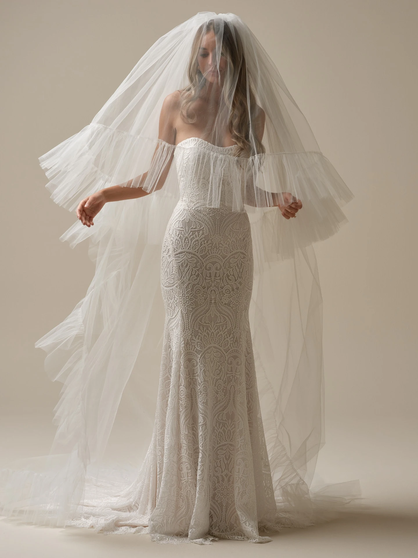 Wedding Veil Cathedral Length 2 Tier with Blusher Ruffled Edge Tulle for Bride White Ivory Bridal Accessories G117