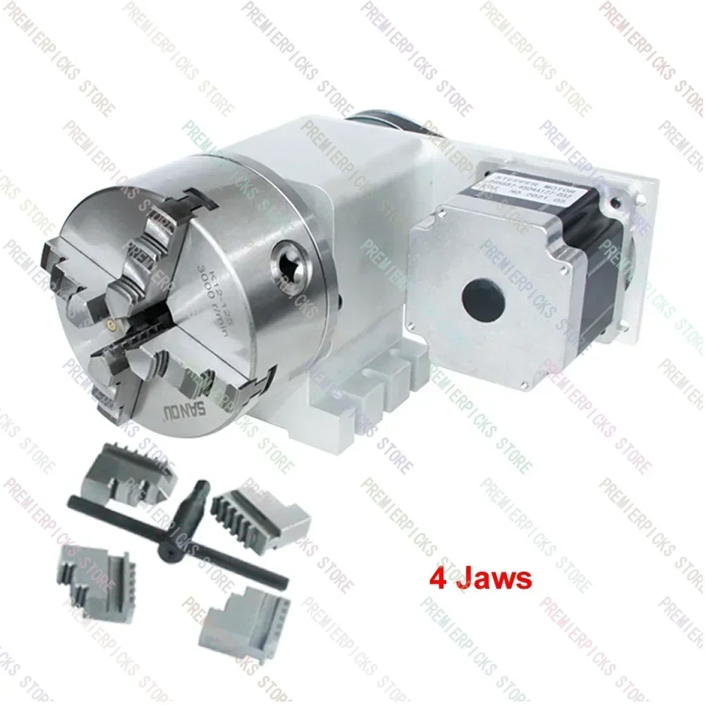 CNC Indexing Head 3/4 Jaws 130MM Chuck  A 4th Axis Rotary  NEMA34 86 Stepper Motor for  Engraving Machine