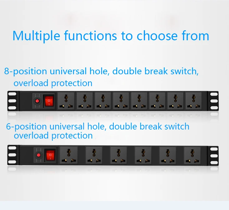 PDU Cabinet Power Strip com Interruptor, Tomadas Universais, Proteção Contra Sobrecarga Relâmpago, Soquete de Extensão, 19 Polegadas Hight Power, 6 AC, 8AC