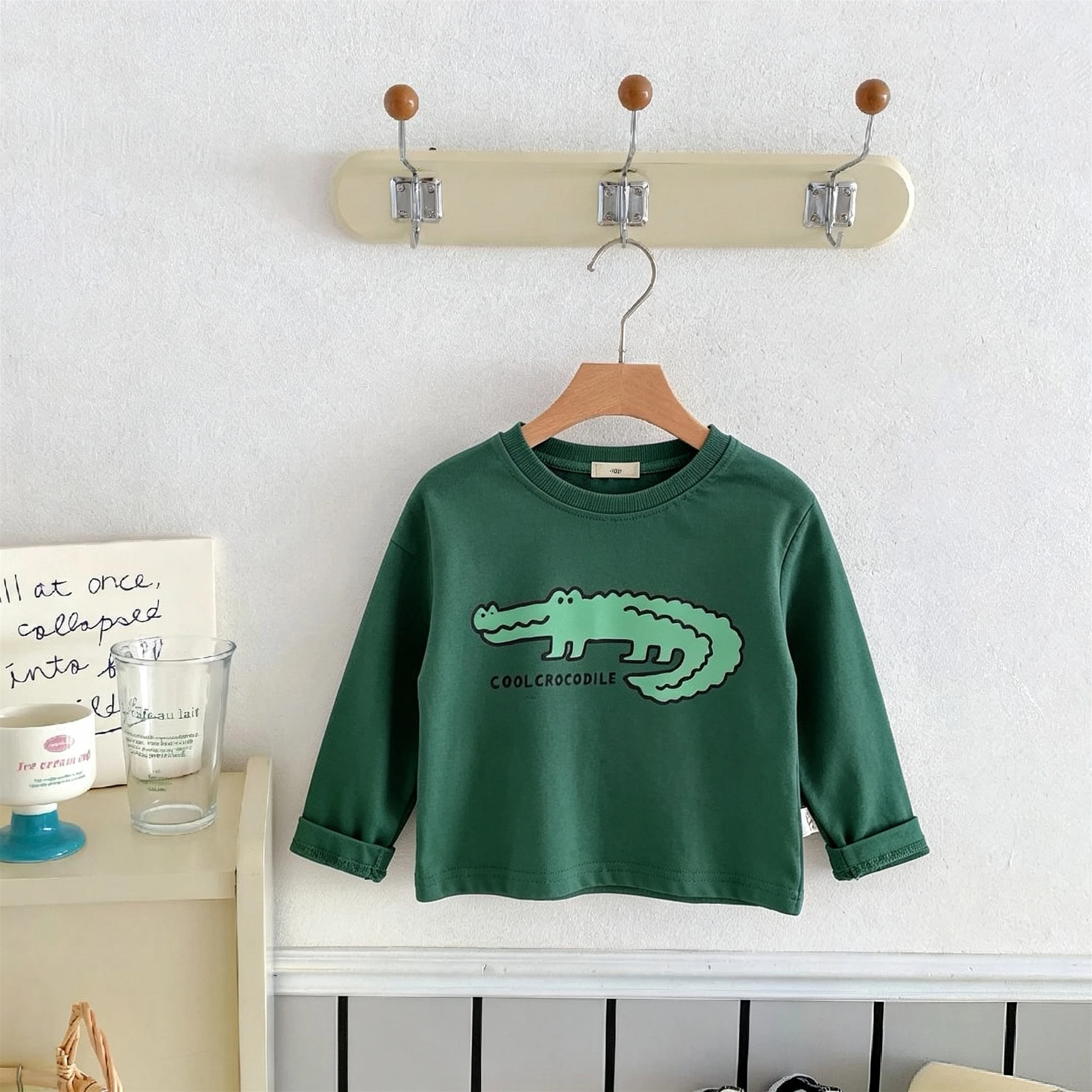 Spring Autumn Children's Clothes Long Sleeve T-shirt Tops Simple Fashion Printed Animal Kids Bottoming Shirt Blouse Crew Neck