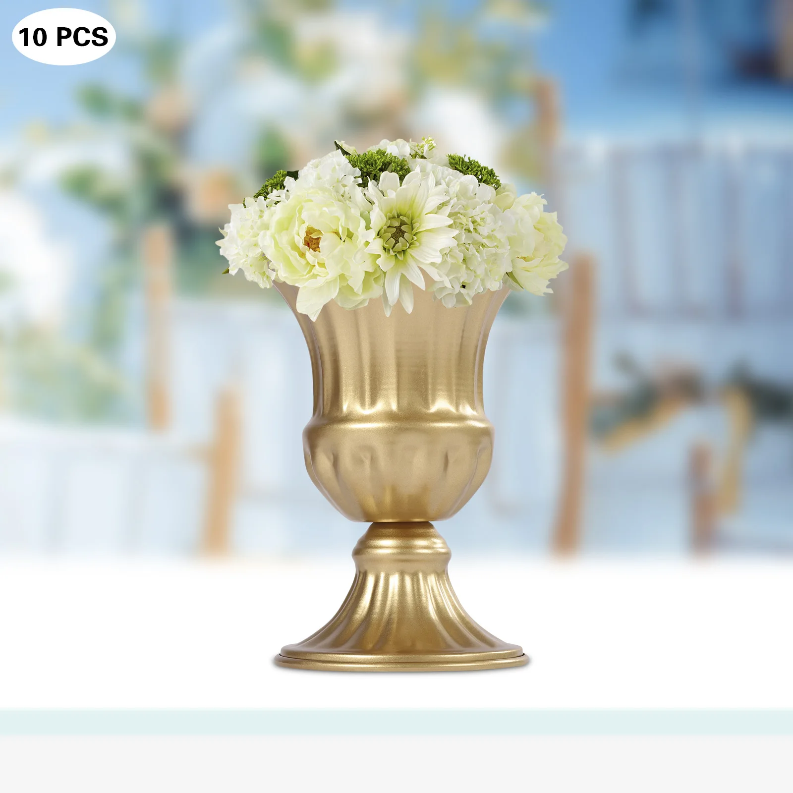 10pcs Gold Wedding Flower Vases Gold Planter Vase Pot for Artificial Real Flower Small Trumpet Plant 6.3in