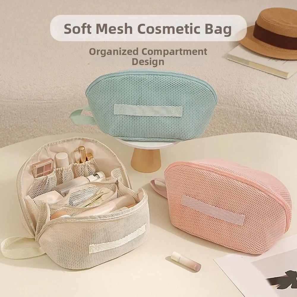 Portable Mesh Makeup Bag Hand-held Breathable Cosmetic Bag Visible Large Capacity Toiletry Organizer Bag Wash Bag