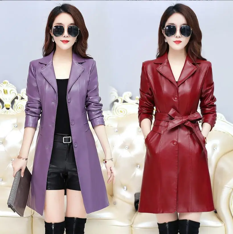 New Women Sheepskin Coat Autumn Winter Fashion Lapel Neck Single Breasted Long Jacket Sheep Leather Overcoat Suede Outerwear