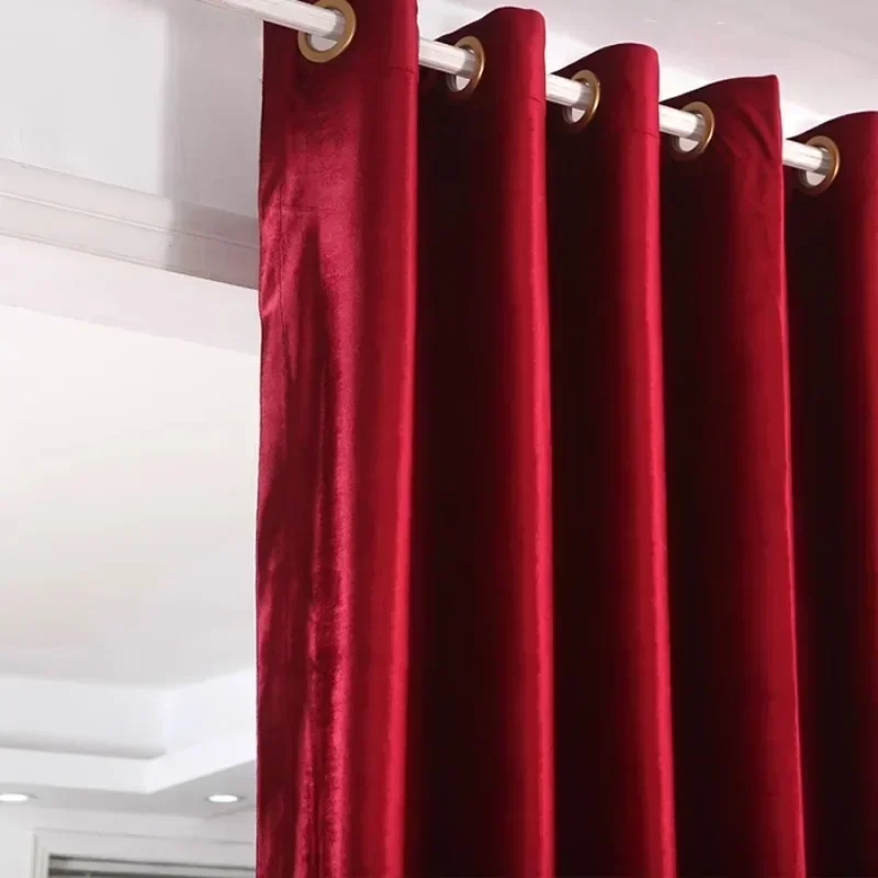 Modern Velvet Wine Red Curtains for Living Dining Room Bedroom Nordic Christmas Blackout Luxury Window Drape Custom Solid Color