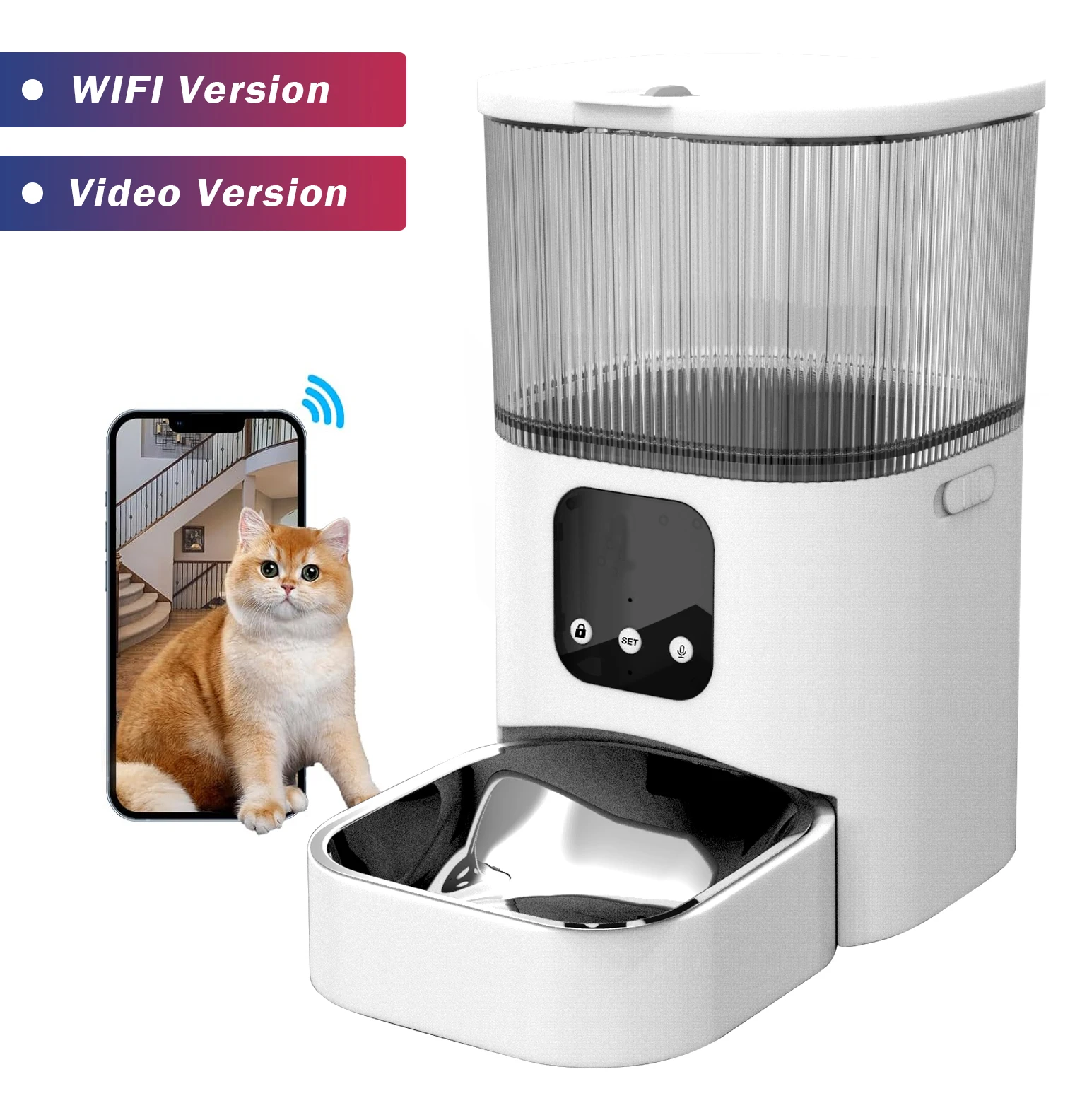 Factory Wholesale Smart Pet Feeder  with Camera Stainless Steel 3L Dog Bowls Non-Slip Resin Station Puppy Medium for Dogs Cats