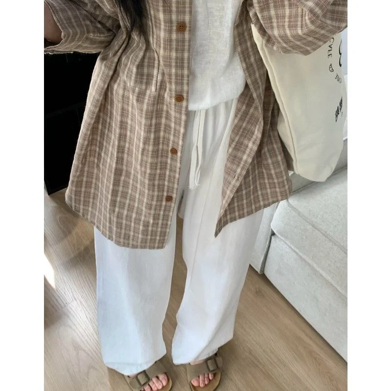 Spring and Autumn Women's New Spliced POLO Collar Button Plaid Versatile Layered Shirt with Casual Long-sleeved Top