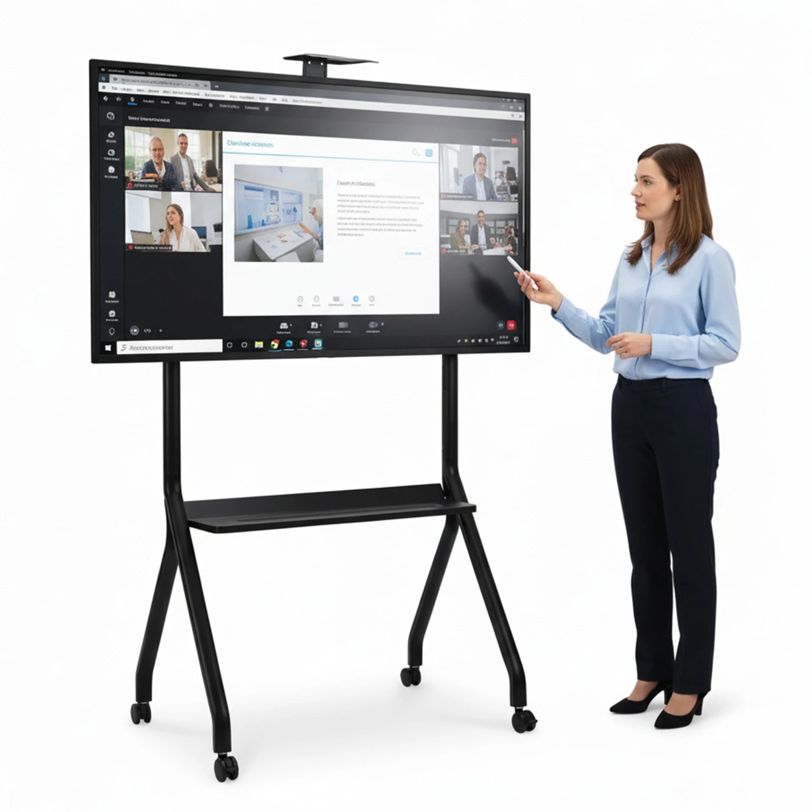 

Мобильная подставка для экранов 42-75 дюймов с поворотом на 360 градусов ° Стойка для интерактивной доски с вращающимися колесами, регулируемая по высоте, грузоподъемность 300 фунтов