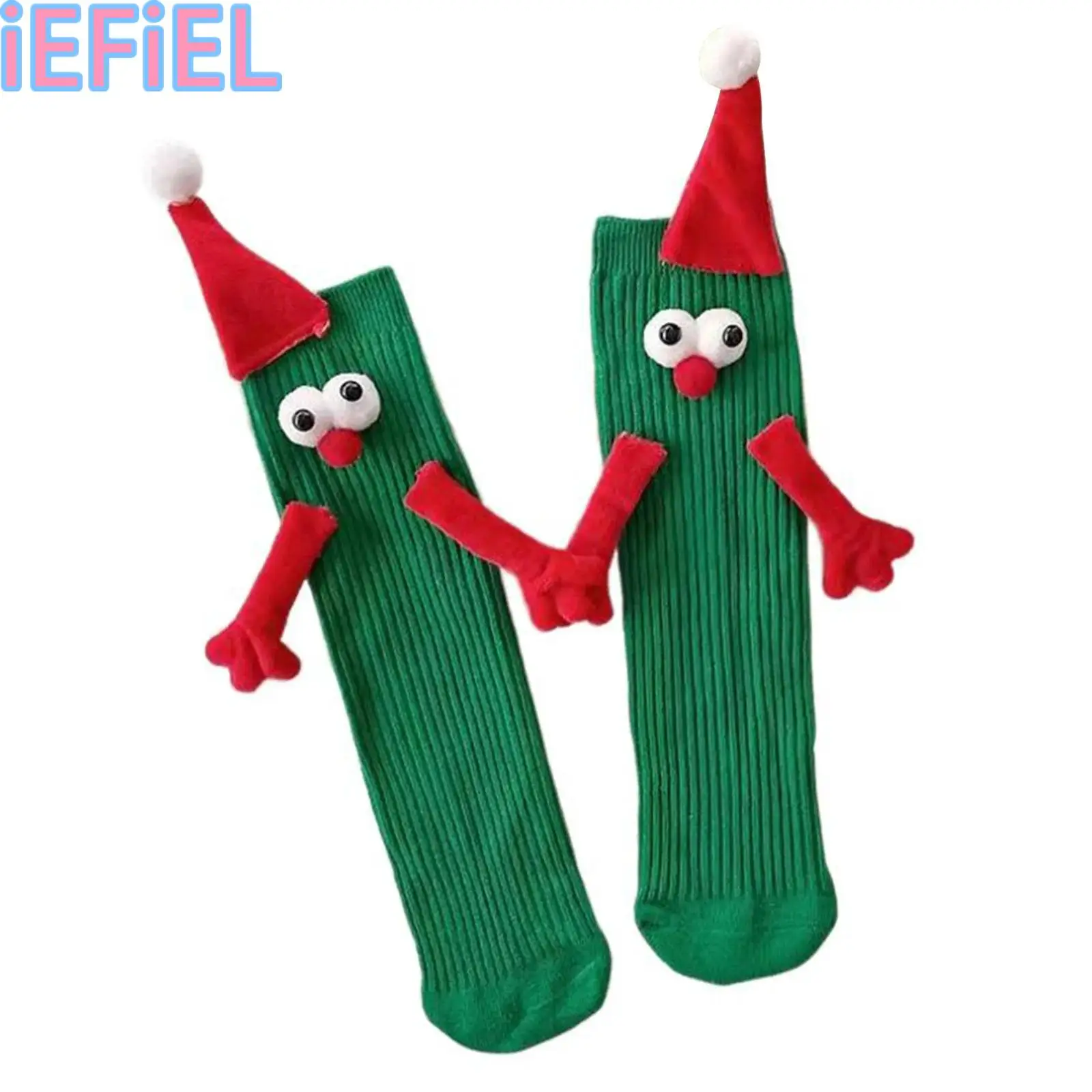 

1 Pair Christmas-Themed Stockings Novelty Magnetic Hand-Holding Socks Cute Xmas Socks for Adult Kid