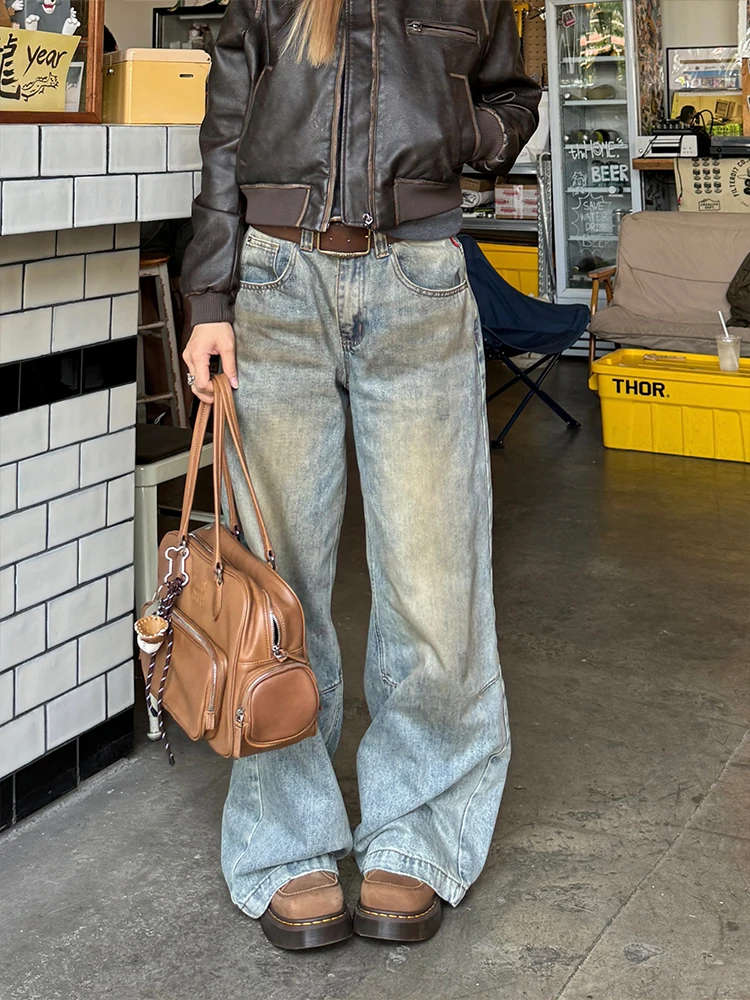 

Винтажные прямые джинсы Waed, свободные широкие брюки, повседневные брюки для мужчин и женщин, Новое поступление, синие джинсовые джинсы в американском стиле ретро