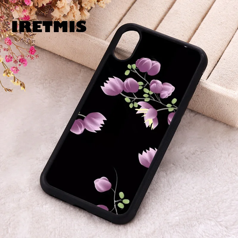 Iretmis Phone Cover Case For iPhone X XS Max XR 11 12 13 PRO MINI 14 15 16 Plus Rubber Silicone Cherry blossoms