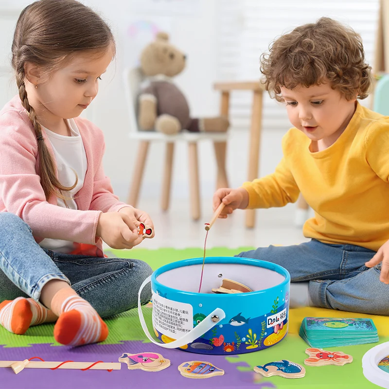 Wooden Logic Thinking Bucket Fishing Game for Baby Toddler Early Learning Parent Child Interaction Educational Toy