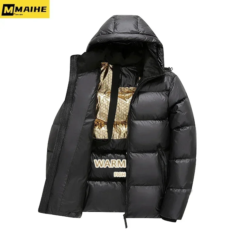 Men\'s winter parka Black gold Retro super thick down cotton short jacket lovers outdoor -40℃ hooded ski suit windproof warm coat